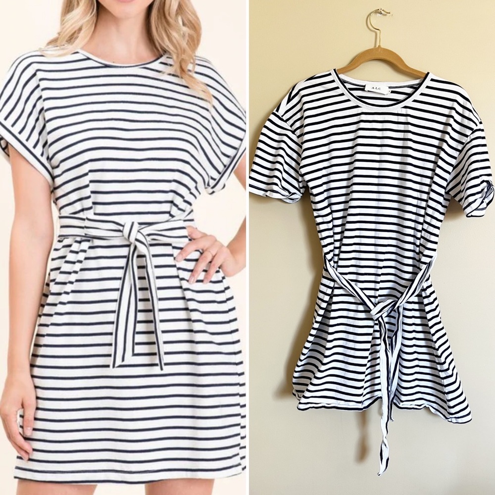 A.L.C. White With Blue Stripes Tie Front Dress Size Small